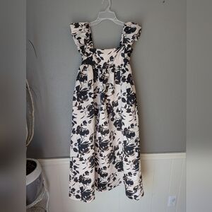 Floral Black and White Maxi Dress with Ruffle Straps